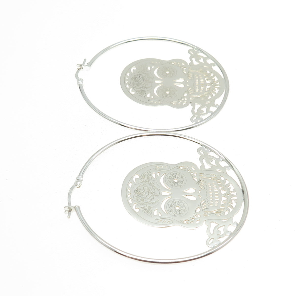 925 Sterling Silver Calavera Skull Hoop Earrings