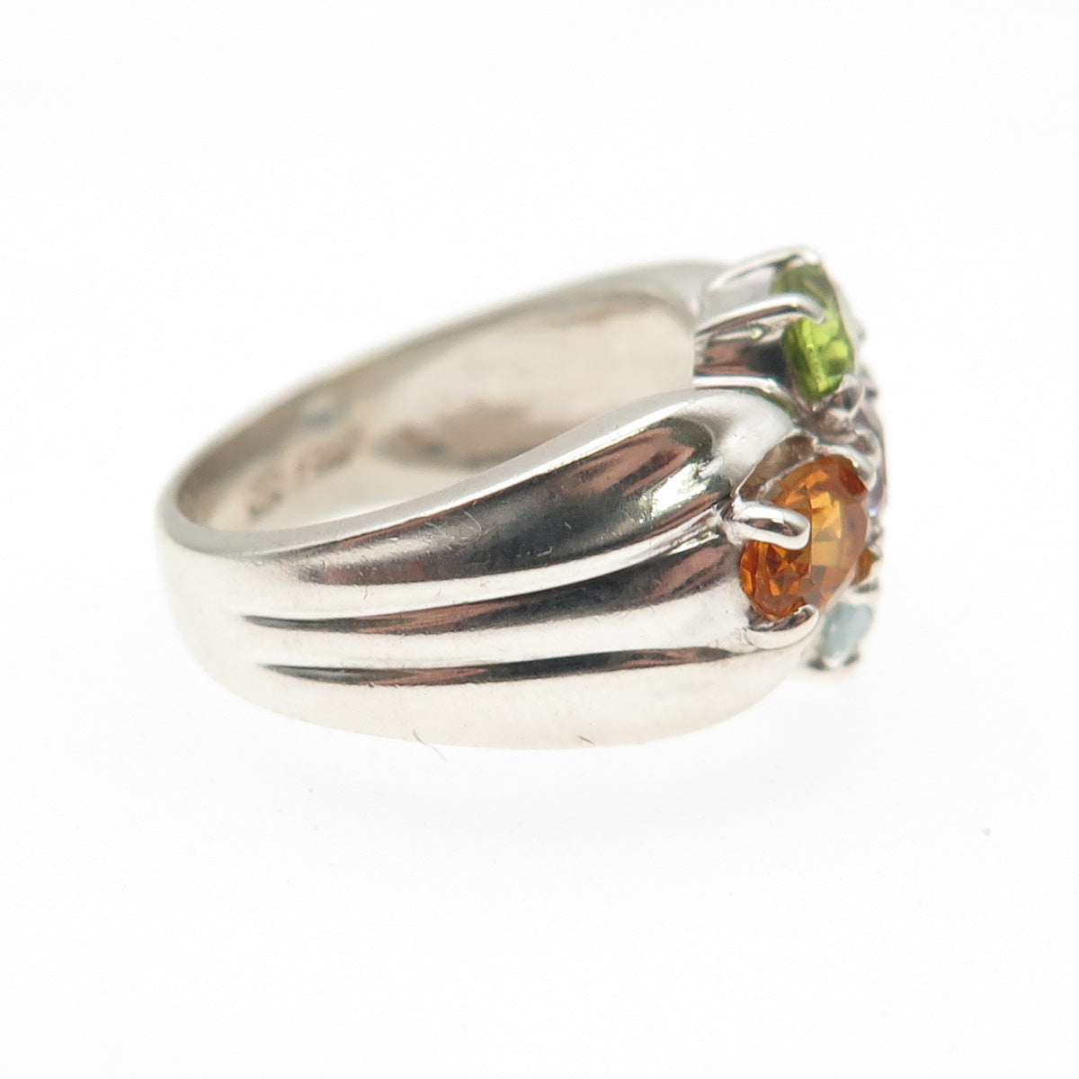 925 Sterling Silver Vintage Real Blue Topaz Amethyst Citrine Peridot Ring Size 6
