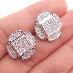 925 Sterling Silver Round-Cut C Z Cross Stud Earrings