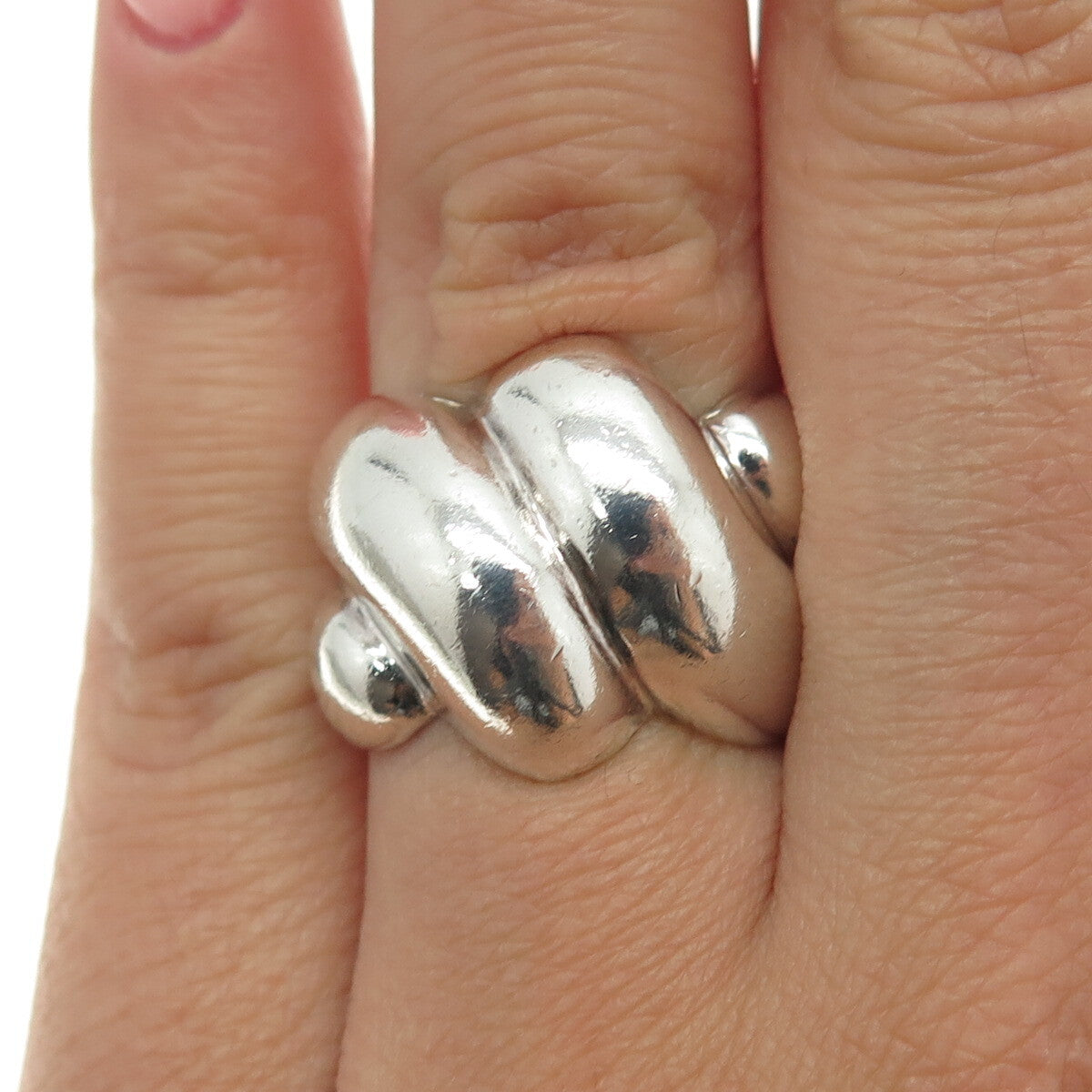 925 Sterling Silver Vintage Modernist Puffy Ring Size 7