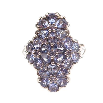 Chuck Clemency 925 Sterling Silver Real Tanzanite Floral Cluster Ring Size 8.25