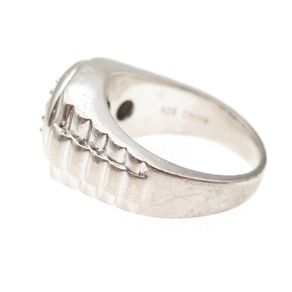 925 Sterling Silver Round-Cut C Z Signet Ring Size 10.25