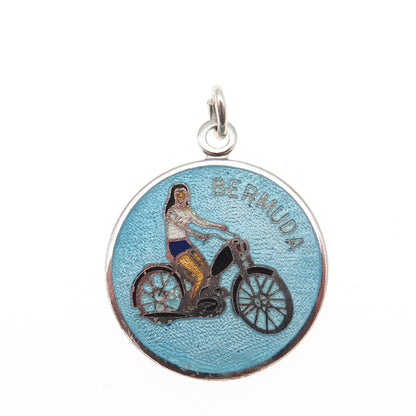 BREADNER CO. Sterling Silver Vintage Enamel Bermuda Motorcycler Charm Pendant