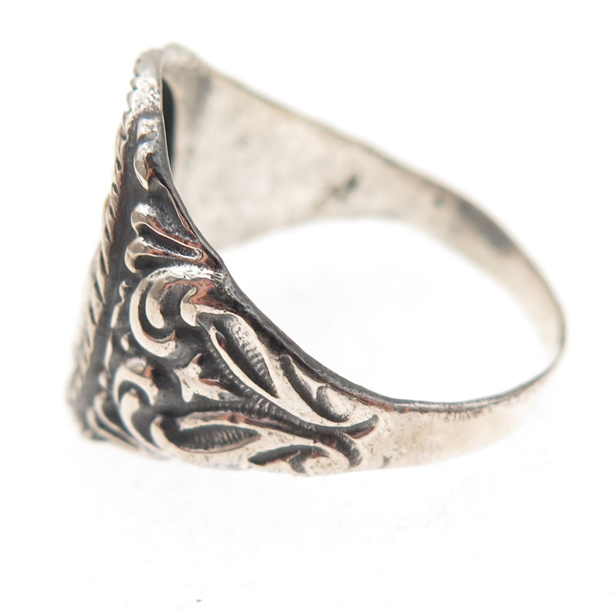 925 Sterling Silver Antique Art Deco St. Anthony Oxidized Ring Size 8.75