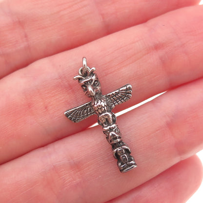 Old Pawn Sterling Silver Vintage Southwestern Totem Pole Tribal Charm Pendant