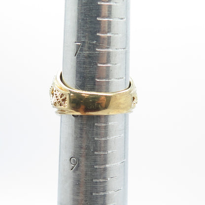 925 Sterling Silver Gold Plated Vintage USA Sapphire Gem & Enamel Ring Size 8