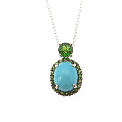 925 Sterling Silver Real Turquoise & Peridot Cable Chain Necklace 18"