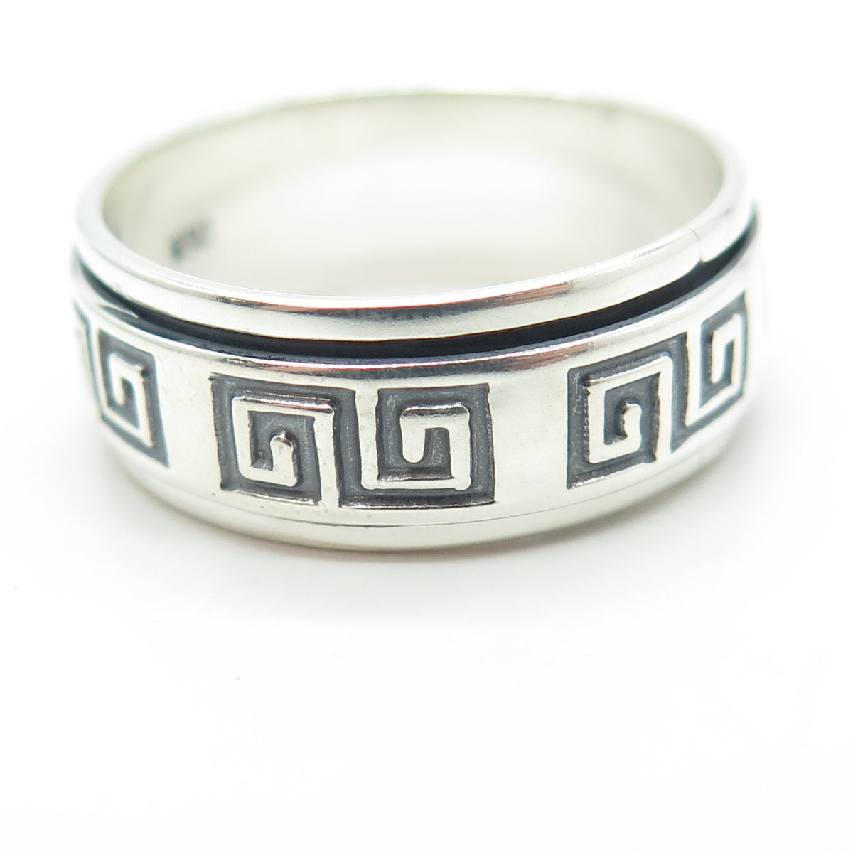 950 Silver Vintage Greek Maze Rotating Band Ring Size 12.25