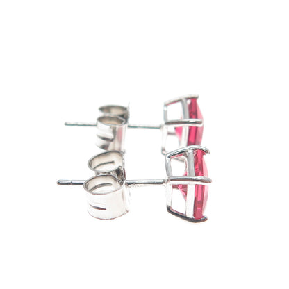 925 Sterling Silver Princess-Cut Pink C Z Stud Earrings