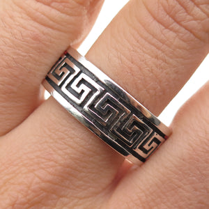 925 Sterling Silver Vintage Greek Maze Oxidized Band Ring Size 14.25