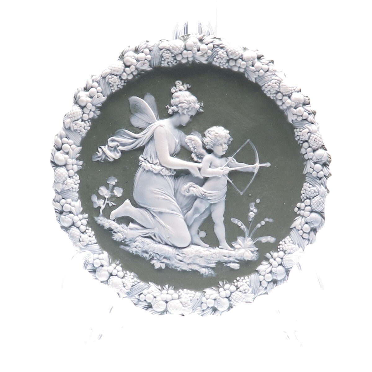 Antique German Jasperware Fairy & Cupid Collectable Wall Plaque