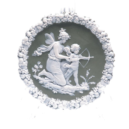 Antique German Jasperware Fairy & Cupid Collectable Wall Plaque