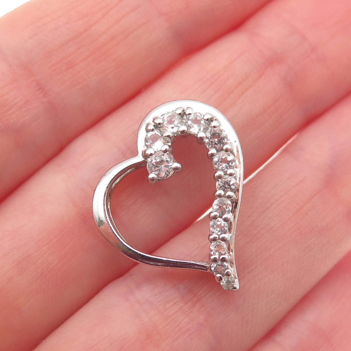 925 Sterling Silver Real Round-Cut White Topaz Heart Mini Slide Charm Pendant