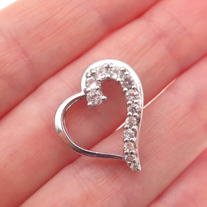 925 Sterling Silver Real Round-Cut White Topaz Heart Mini Slide Charm Pendant