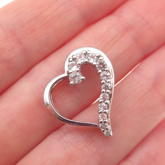 925 Sterling Silver Real Round-Cut White Topaz Heart Mini Slide Charm Pendant
