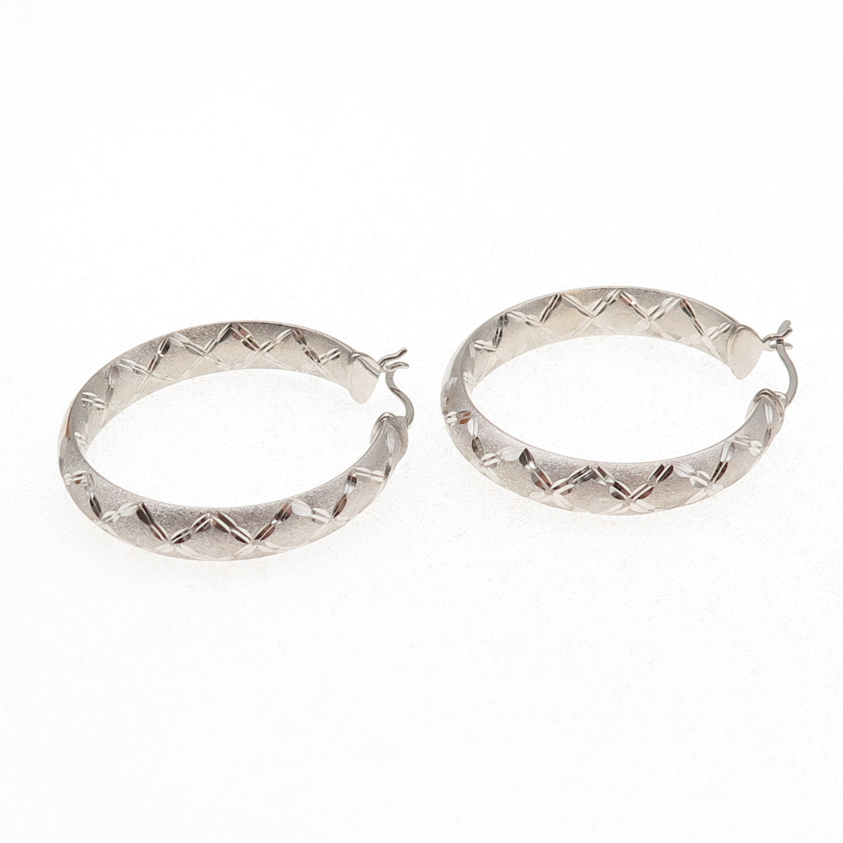 Annika Witt 925 Sterling Silver Diamond-Pattern In & Out Hoop Earrings