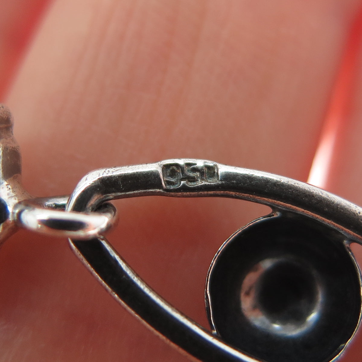 950 Silver Vintage Modernist Beaded Chain Oxidized Necklace 18"