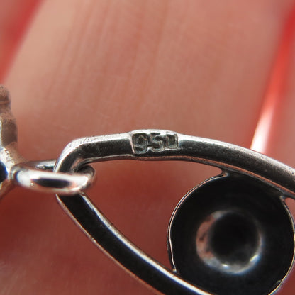 950 Silver Vintage Modernist Beaded Chain Oxidized Necklace 18"