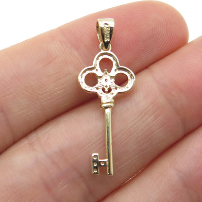 14K Yellow Gold Round-Cut C Z Key Minimalist Charm Pendant