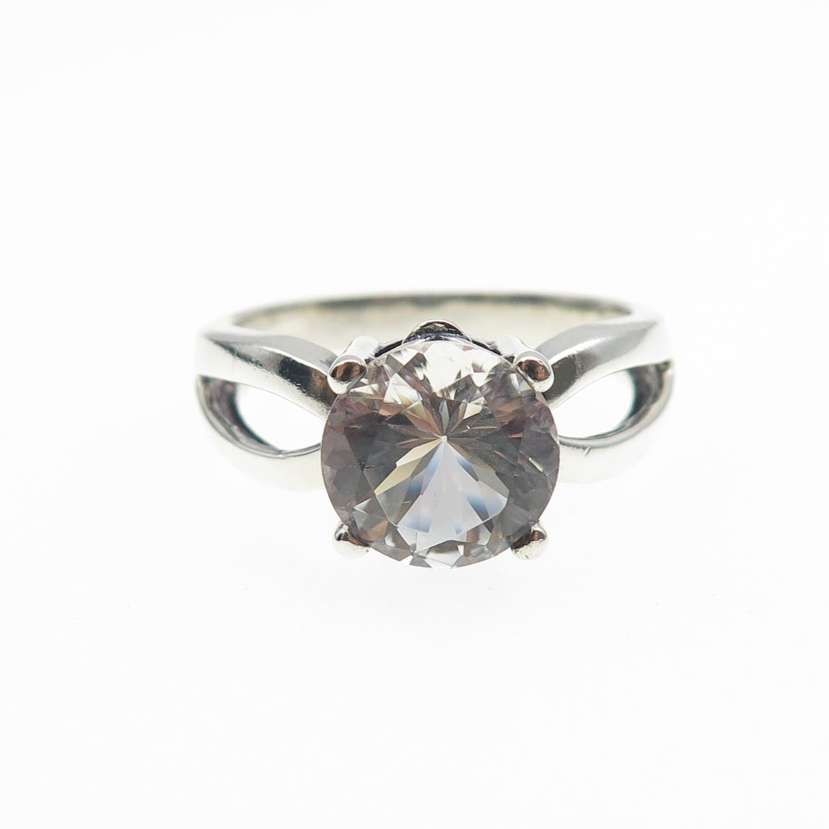 925 Sterling Silver Vintage Round-Cut C Z Engagement Ring Size 10