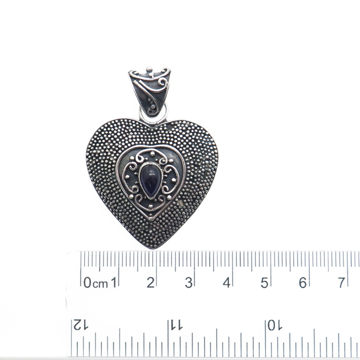SUARTI BALI 925 Sterling Silver Vintage Real Amethyst Heart Oxidized Pendant