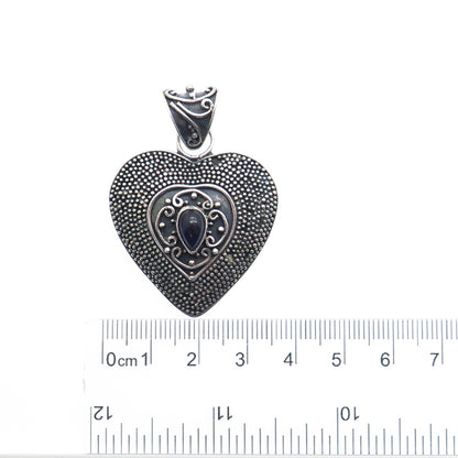 SUARTI BALI 925 Sterling Silver Vintage Real Amethyst Heart Oxidized Pendant