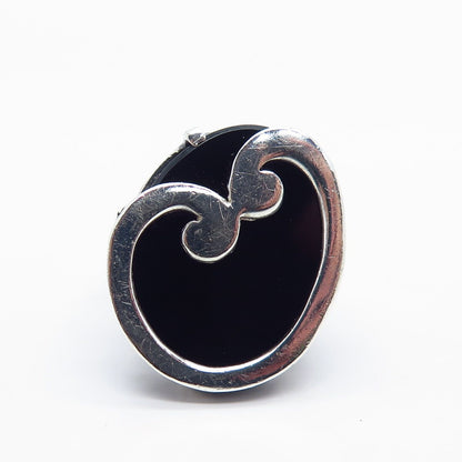 925 Sterling Silver Vintage Real Black Onyx Gemstone Ring Size 6.25
