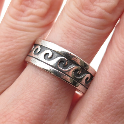 Shube 925 Sterling Silver Vintage Wave Oxidized Band Ring Size 9.25