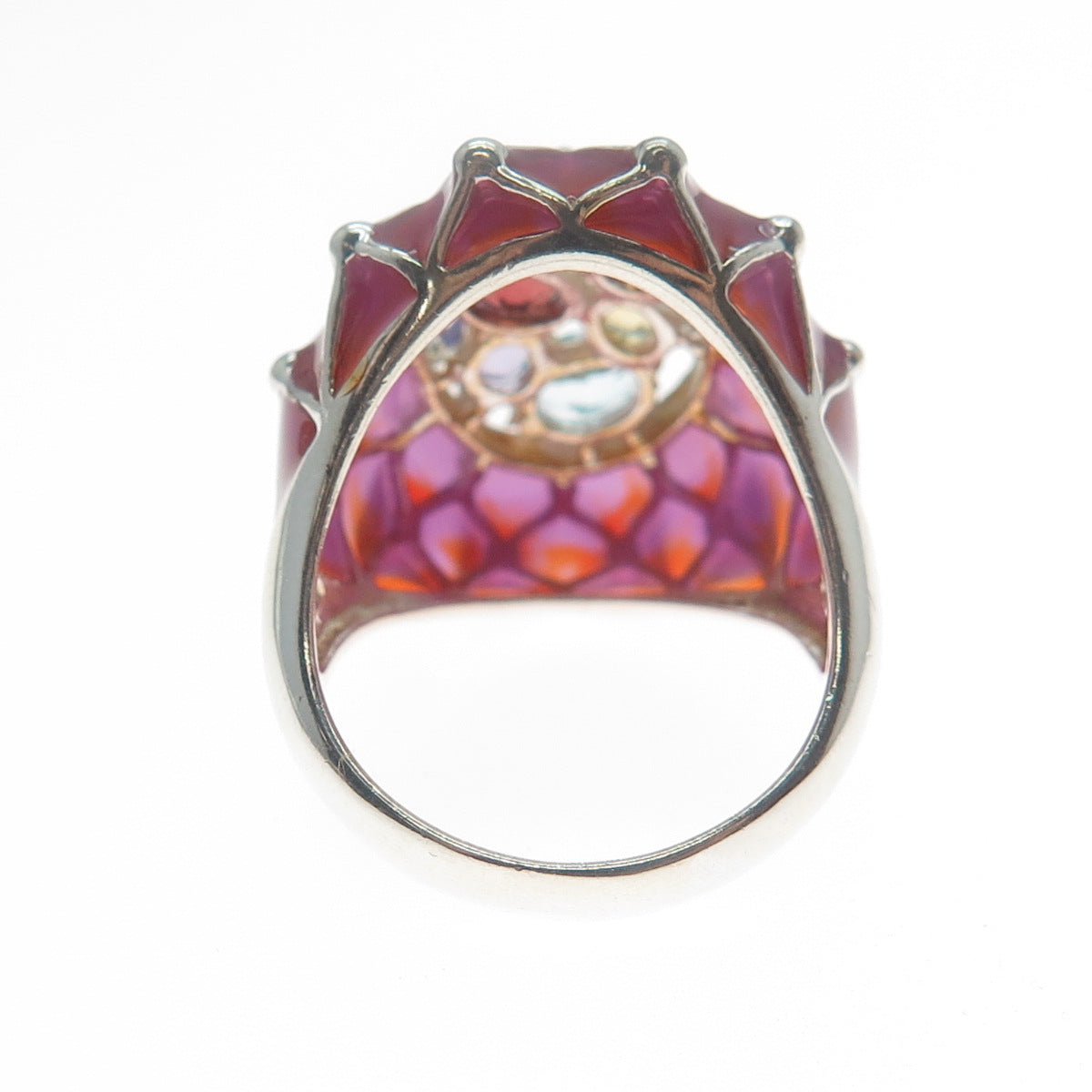 925 Sterling Silver Enamel Topaz Garnet Amethyst Peridot Citrine Ring Size 7.25