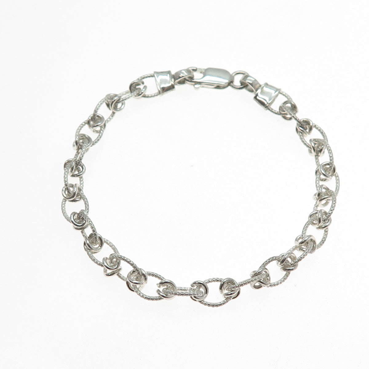 925 Sterling Silver Vintage Twisted Knot Oval Link Bracelet 7.25"