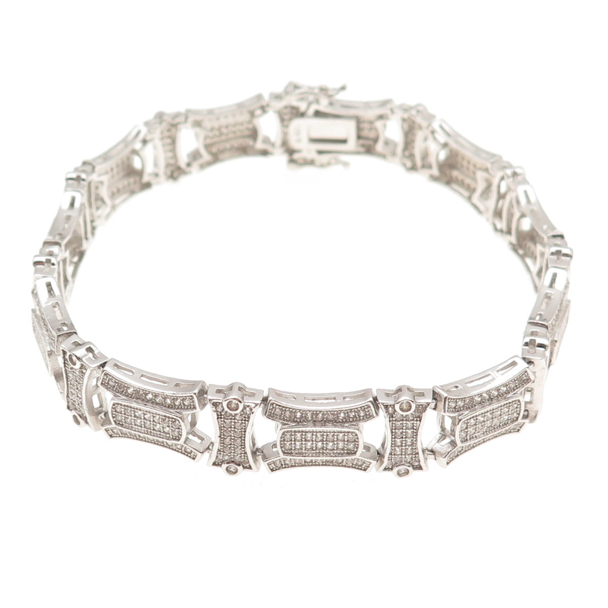 925 Sterling Silver Round-Cut C Z Panel Link Bracelet 8.5"