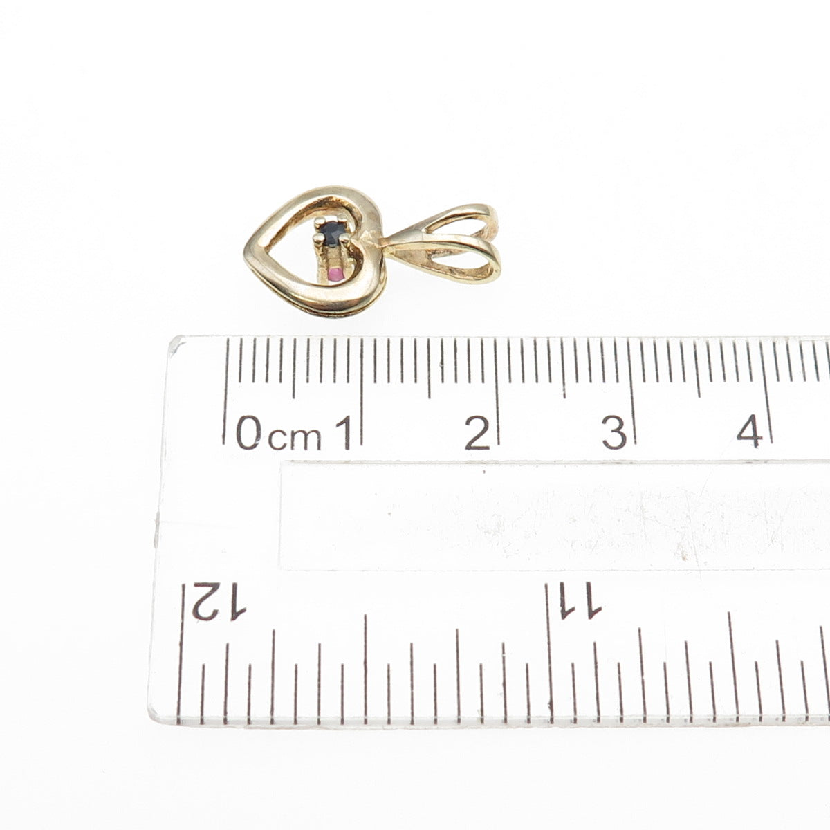 925 Sterling Gold Plated Vintage Ruby & Sapphire Dual Sided Heart Mini Pendant