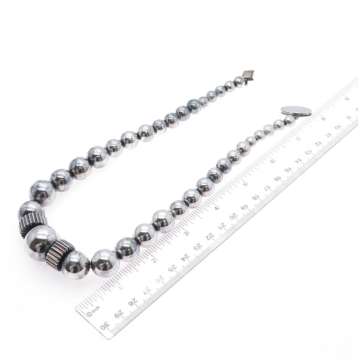 925 Sterling Silver Vintage Modernist Oxidized Beaded Chain Necklace 18"