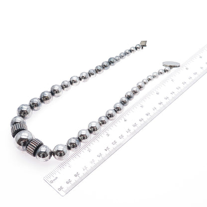 925 Sterling Silver Vintage Modernist Oxidized Beaded Chain Necklace 18"