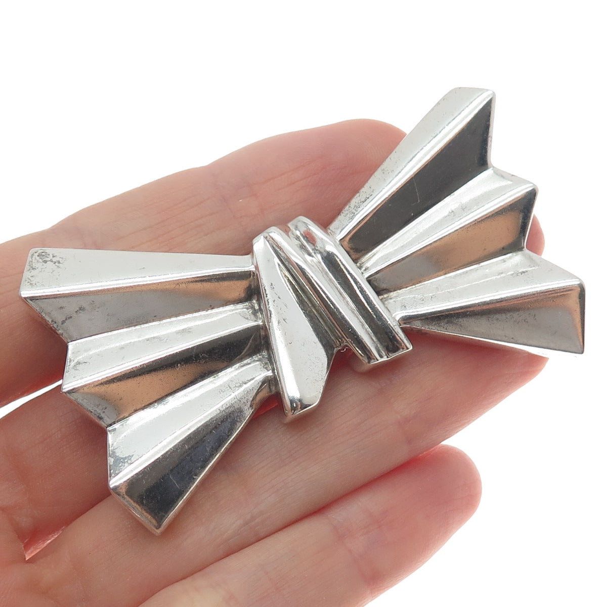 925 Sterling Silver Vintage DND Modernist Bow Pin Brooch