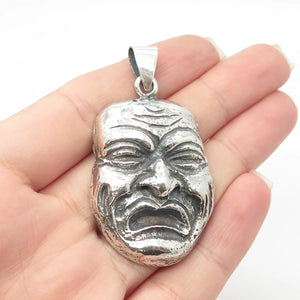 925 Sterling Silver Vintage Japanese Mask Oxidized Pendant