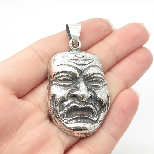 925 Sterling Silver Vintage Japanese Mask Oxidized Pendant