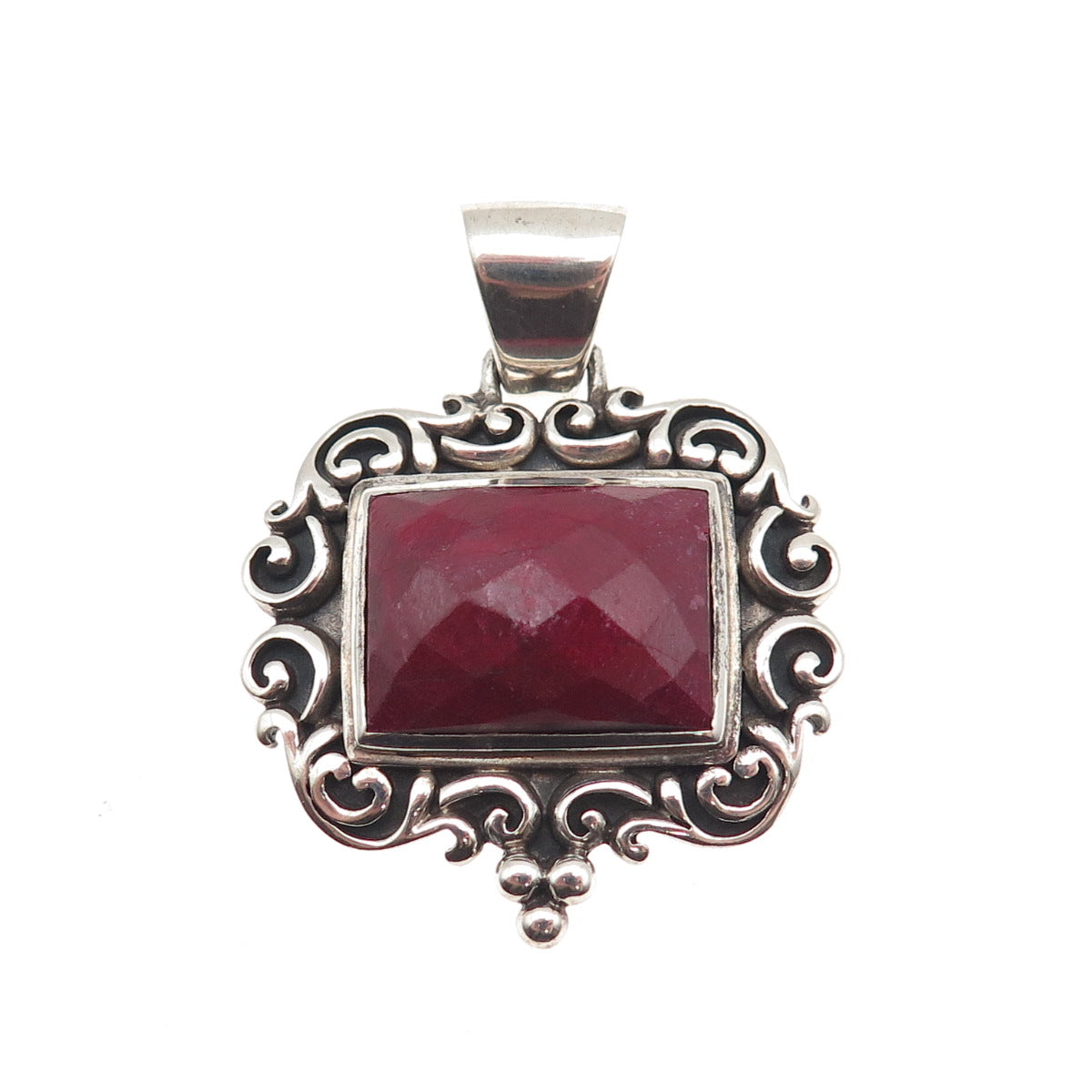 925 Sterling Silver Vintage Real Ruby Swirl Oxidized Pendant