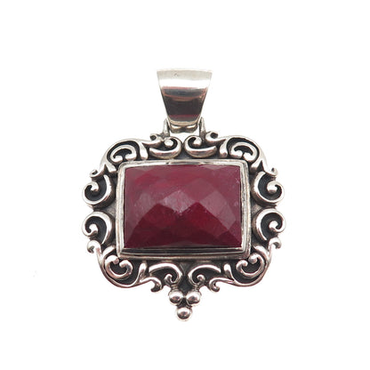 925 Sterling Silver Vintage Real Ruby Swirl Oxidized Pendant