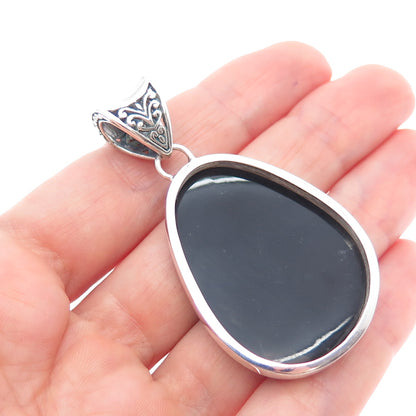 925 Sterling Silver Vintage Real Abalone Shell Teardrop Charm Pendant