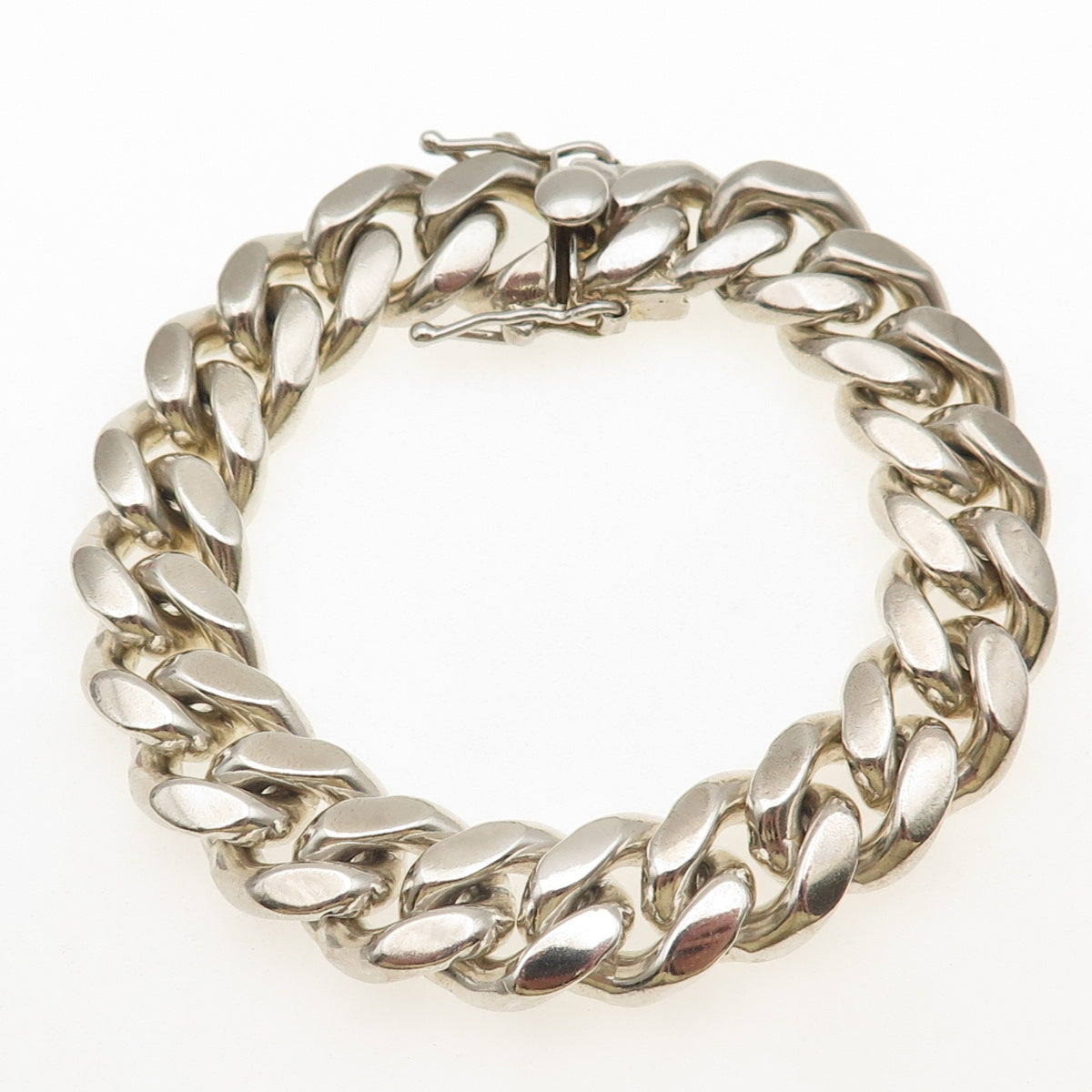 925 Sterling Silver Vintage Italy Heavy 98.2g Cuban Link Bracelet 7.25"