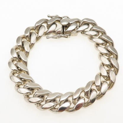 925 Sterling Silver Vintage Italy Heavy 98.2g Cuban Link Bracelet 7.25"
