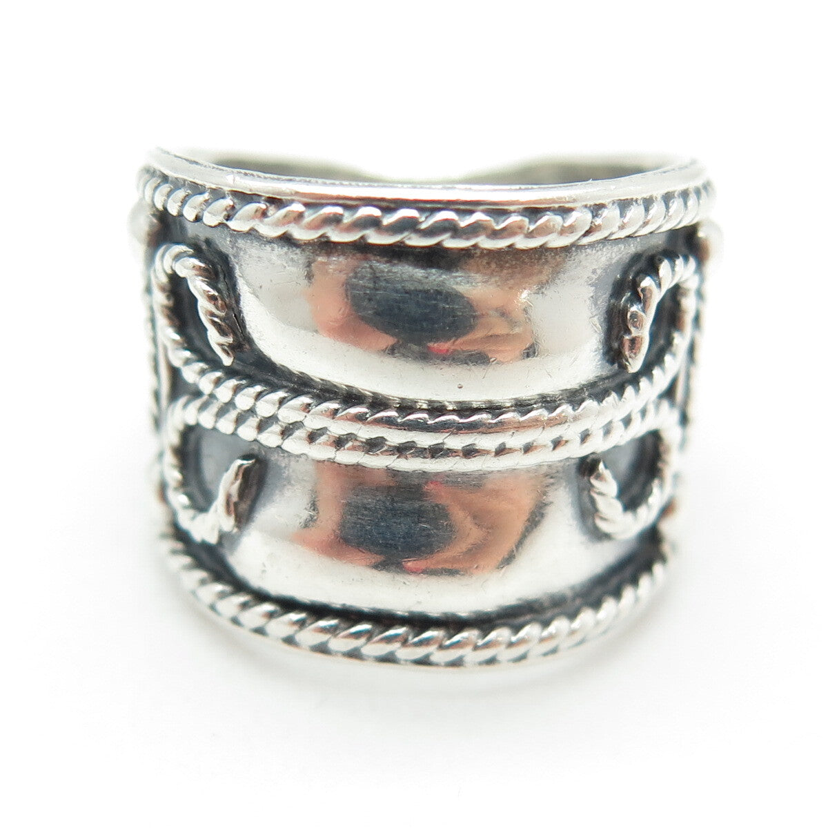 925 Sterling Silver Vintage Mexico Swirl Roped Oxidized Ring Size 6.5