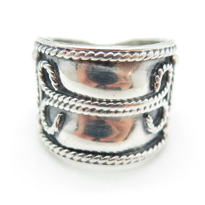 925 Sterling Silver Vintage Mexico Swirl Roped Oxidized Ring Size 6.5