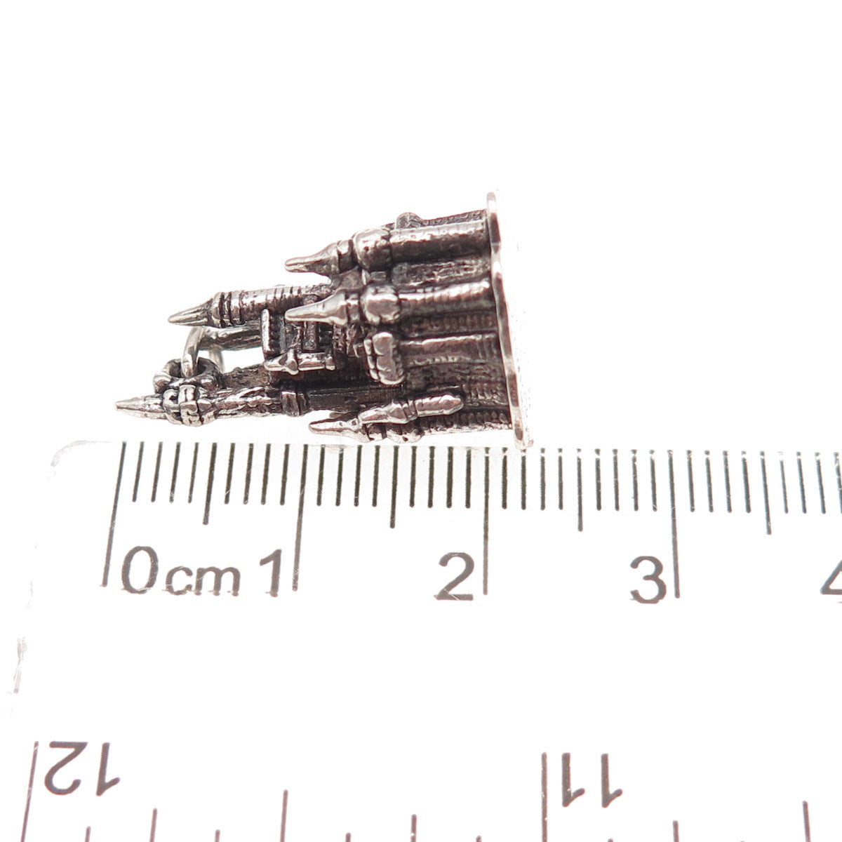 Disney 925 Sterling Silver Vintage Cinderella Castle Oxidized 3D Charm Pendant