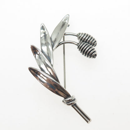 A&K Aarre & Krogh Sterling Silver Vintage Modernist Floral Oxidized Pin Brooch
