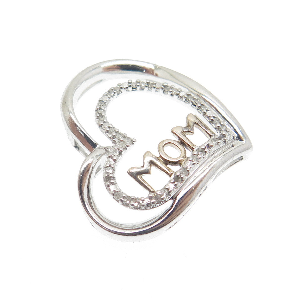 JANE SAYMOUR 925 Sterling Silver Real Diamond "Mom" Heart Pendant