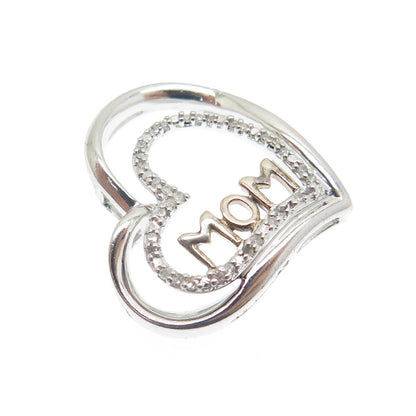 JANE SAYMOUR 925 Sterling Silver Real Diamond "Mom" Heart Pendant