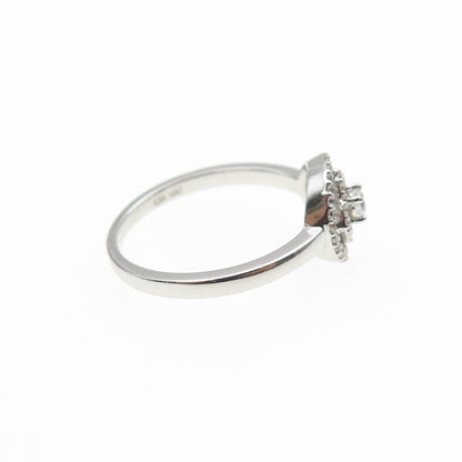 925 Sterling Silver Round-Cut C Z Flower Ring Size 6.5