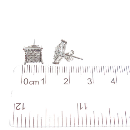 925 Sterling Silver Round-Cut Shaped C Z Sparkle Square Stud Earrings
